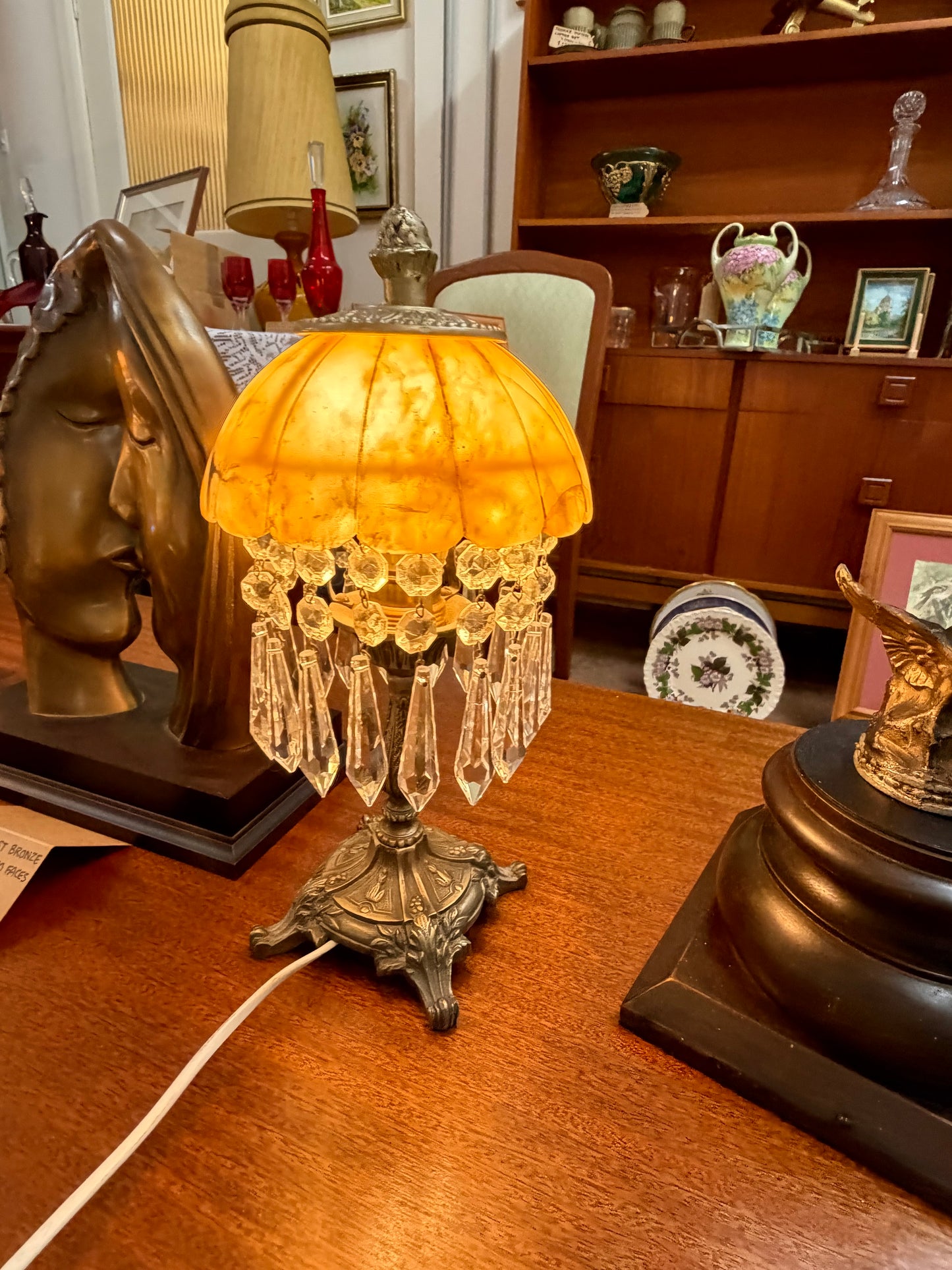Art Noveau Alabaster Lamps with bronze base - Pair