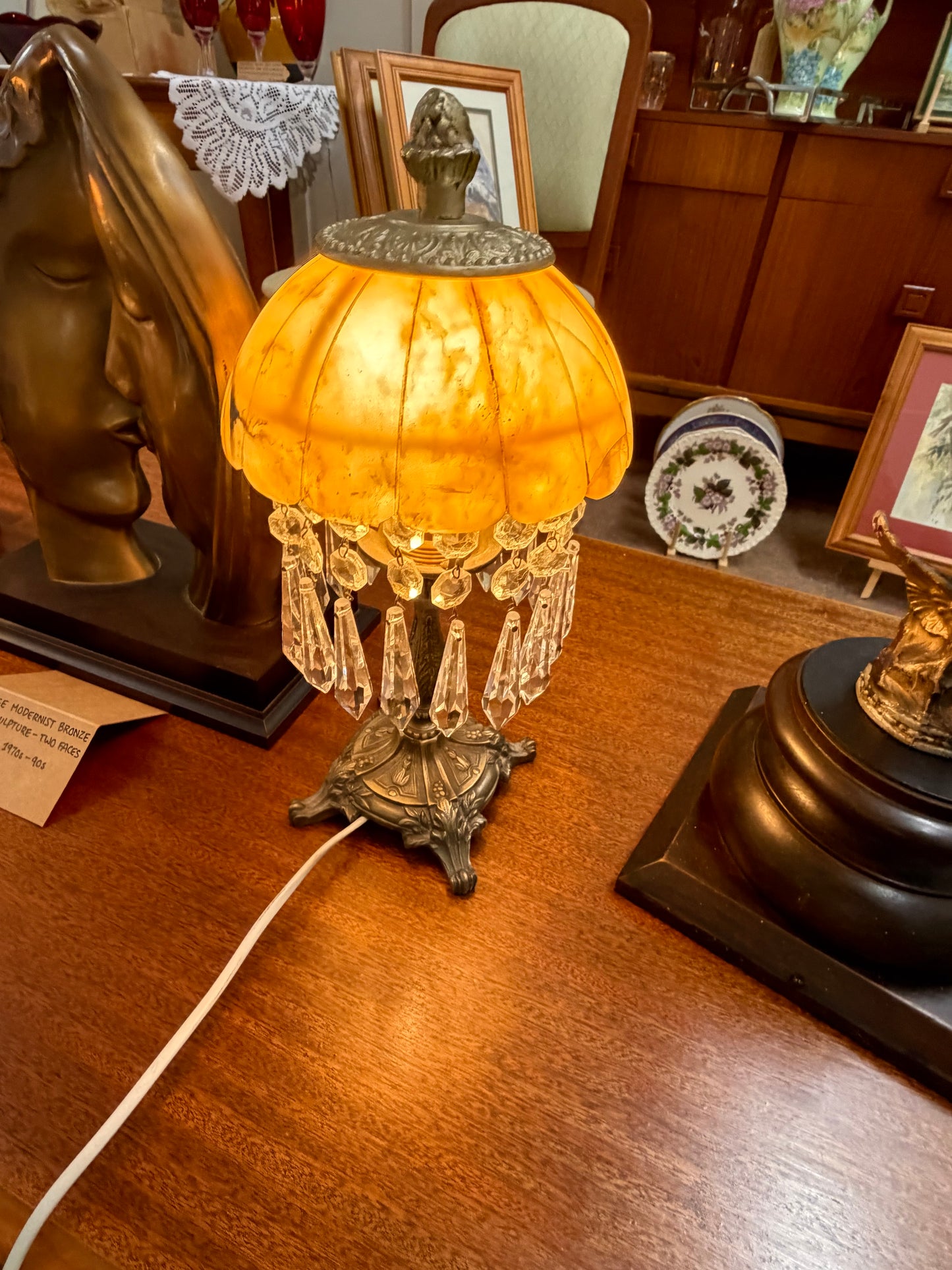 Art Noveau Alabaster Lamps with bronze base - Pair