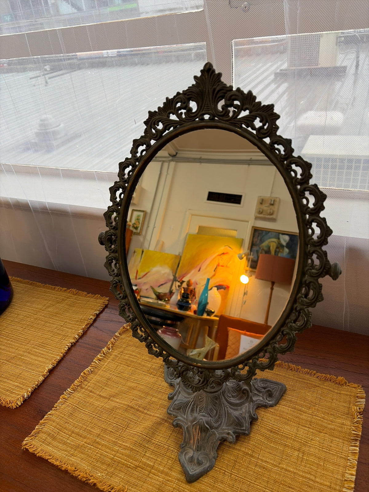 Vintage Ornate Cast Brass Rococo Swing Dressing Table Mirror – 51cm