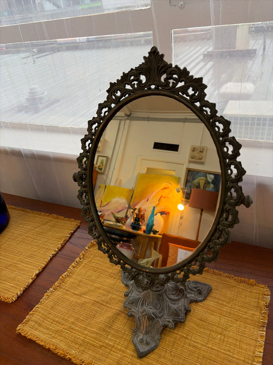 Vintage Ornate Cast Brass Rococo Swing Dressing Table Mirror – 51cm