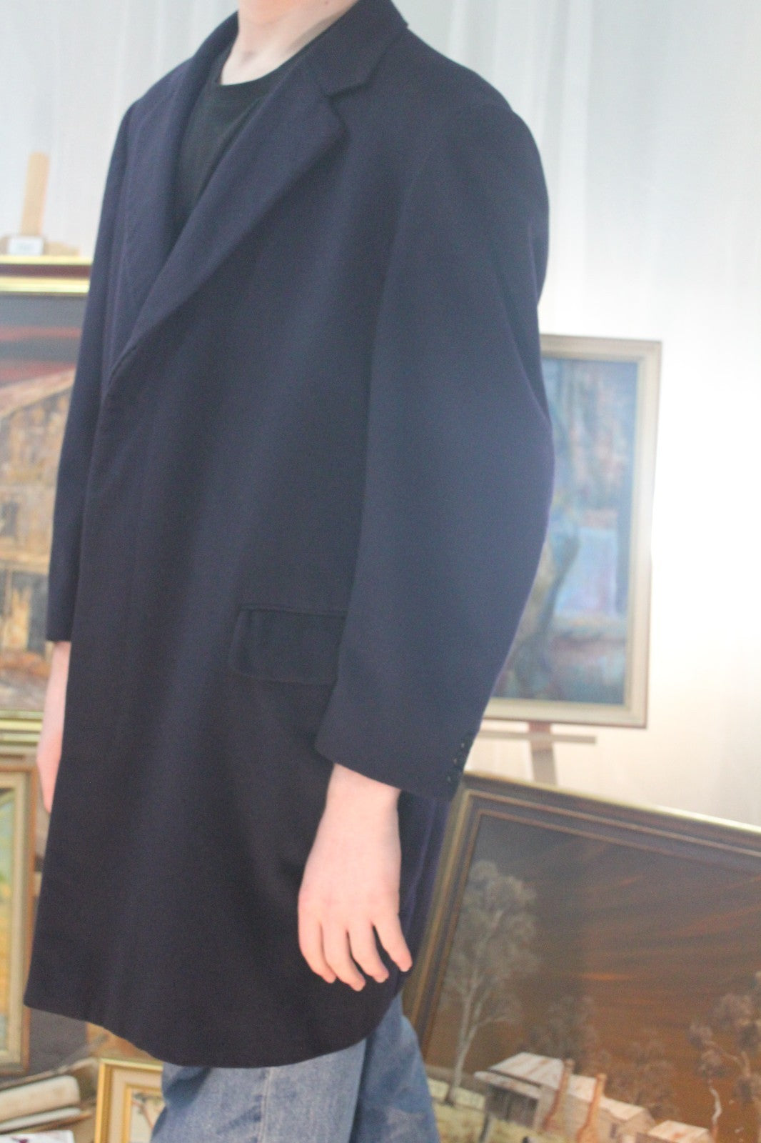 Vintage Aquascutum Navy Overcoat Made in England Royal Warrant Men's
