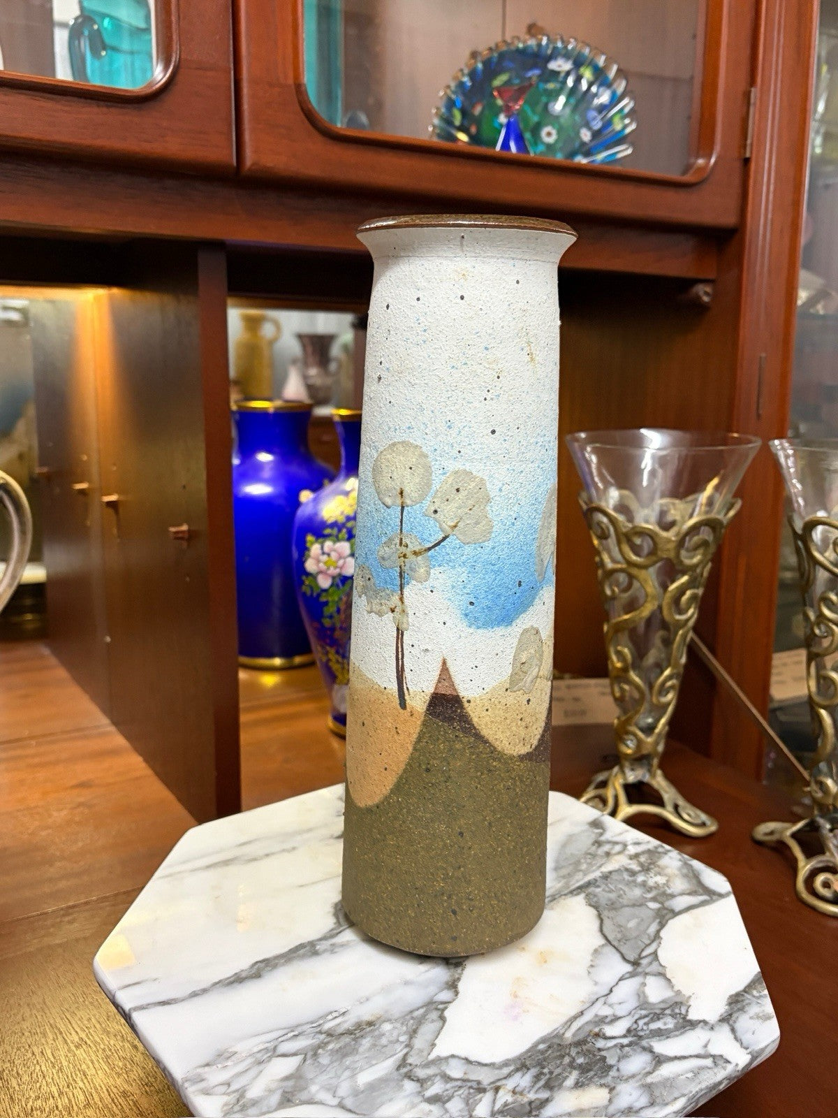 Henry Hackenberg Attrib Australian Studio Pottery Landscape Vase 33cm Signed
