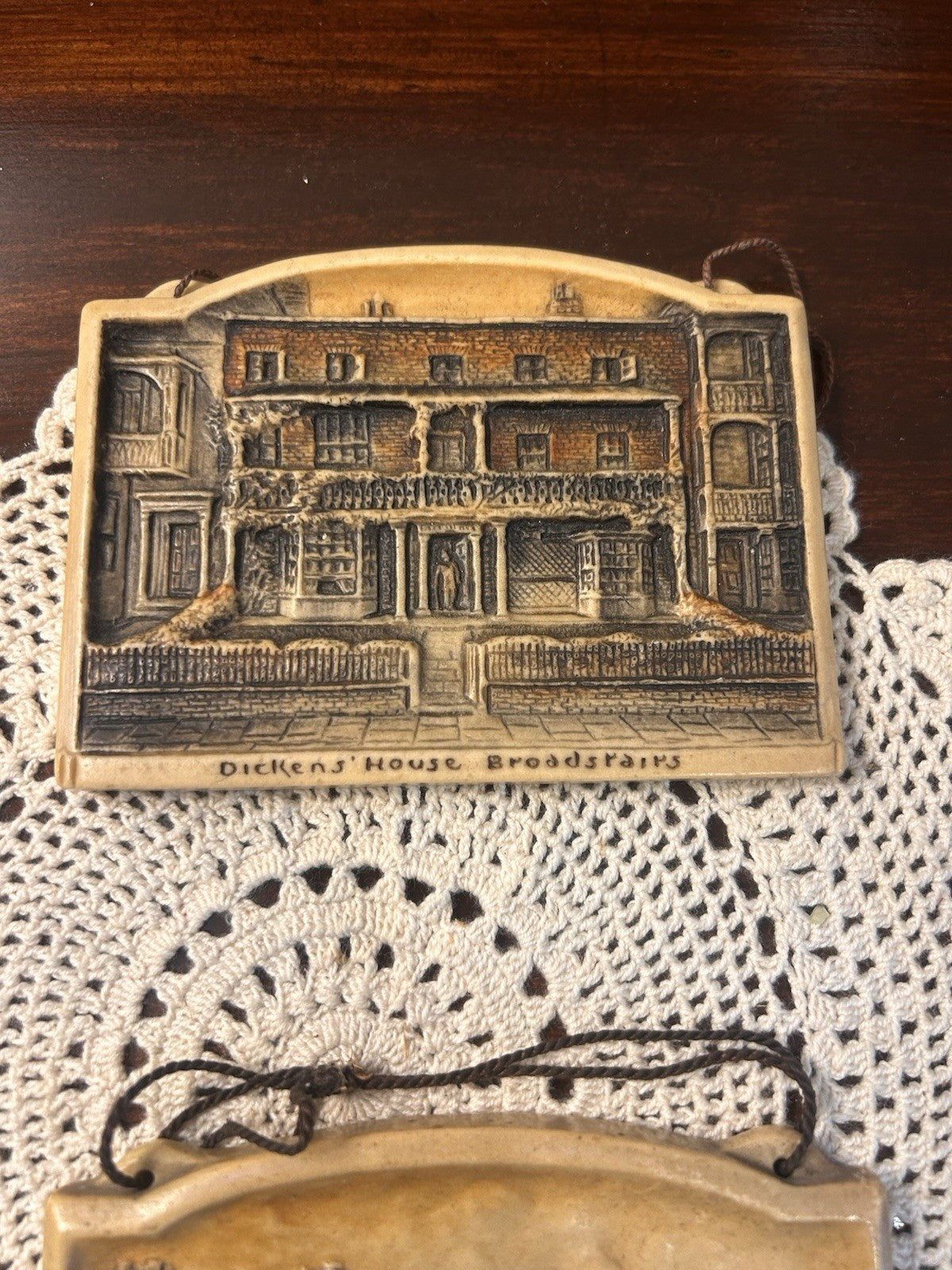 2x Vintage Ivorex Osborne Plaques Dickens’ House & Marine Parade Dover England