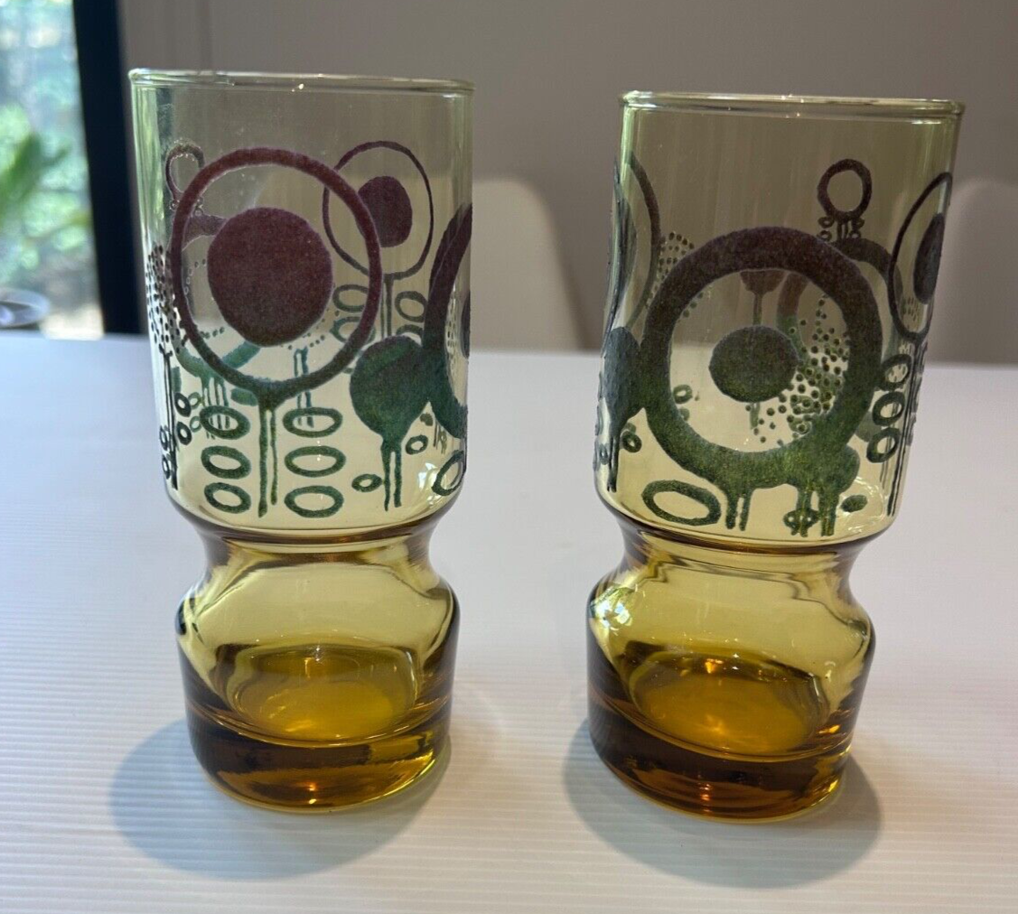 Vintage Amber Art Glasses – Mid-Century Modern – Kaaru Style – Set of 2