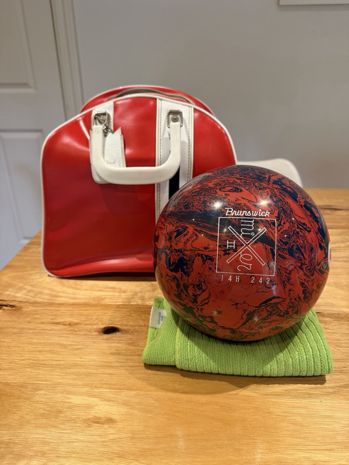 Vintage Brunswick Mixer II Bowling Ball Set c.1968–1970 Undrilled Bag And Shoes