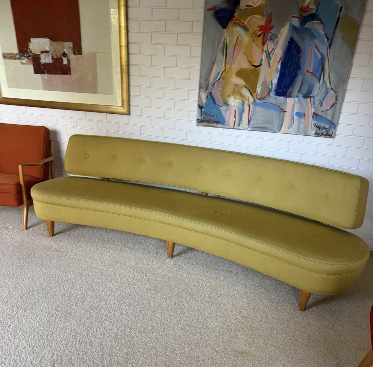 Dario Zoureff Attributed 267cm Curved Serpentine Sofa Australian MCM 1950s 60s