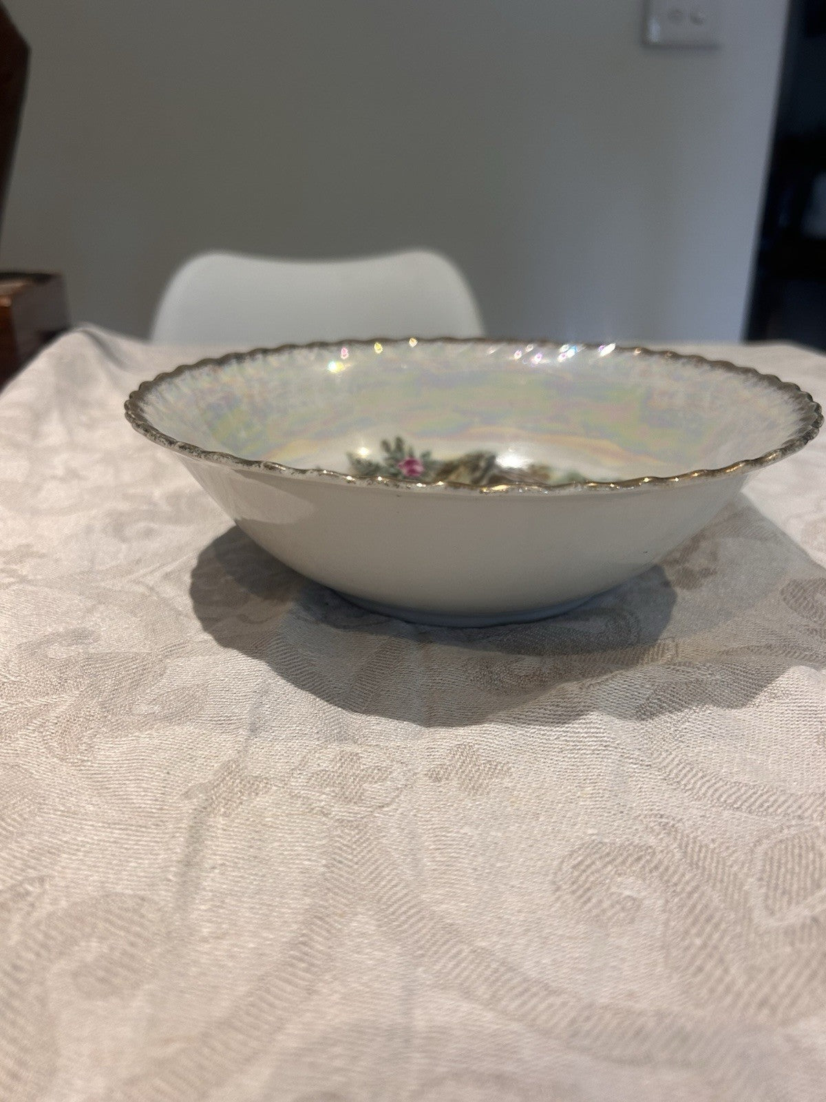 Vintage German Lustreware Bowl B.S.A. Bavaria Romantic Scene Gilt Rim 20cm