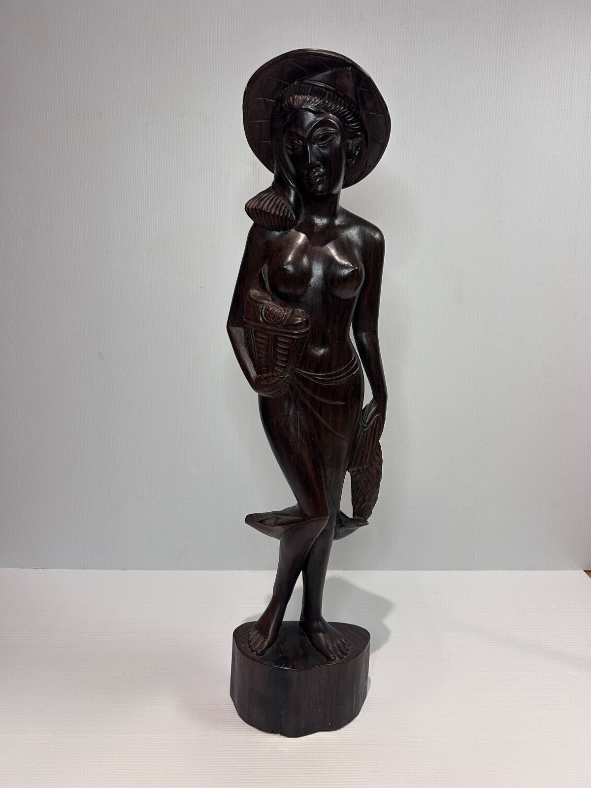 Hand-Carved Balinese Wooden Nude Female Figurine – 62cm tall Mid Century