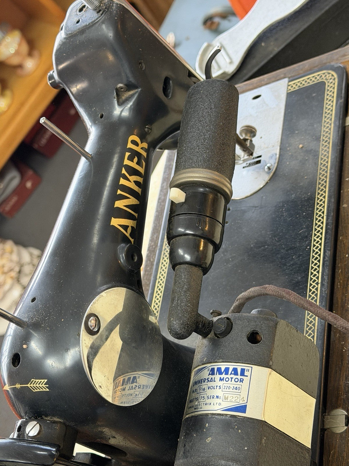 Vintage 1950s ANKER RR Sewing Embroidery Machine Germany Case Manual Motor