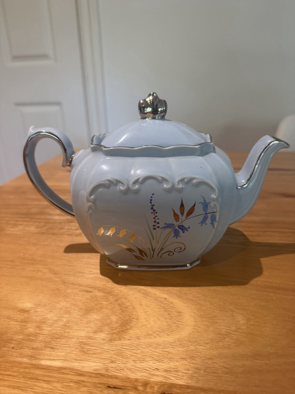 Vintage Sadler 2058 Bluebell Teapot Sugar Bowl Set Silver Trim England