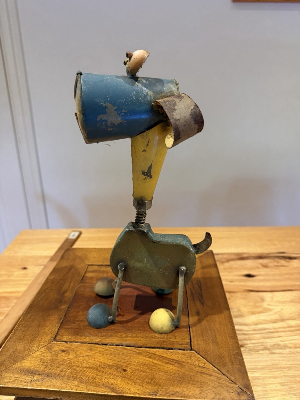 Vintage Scrap Metal Dog Sculpture Folk Art Welded Metal Whimsical 27cm Handmade