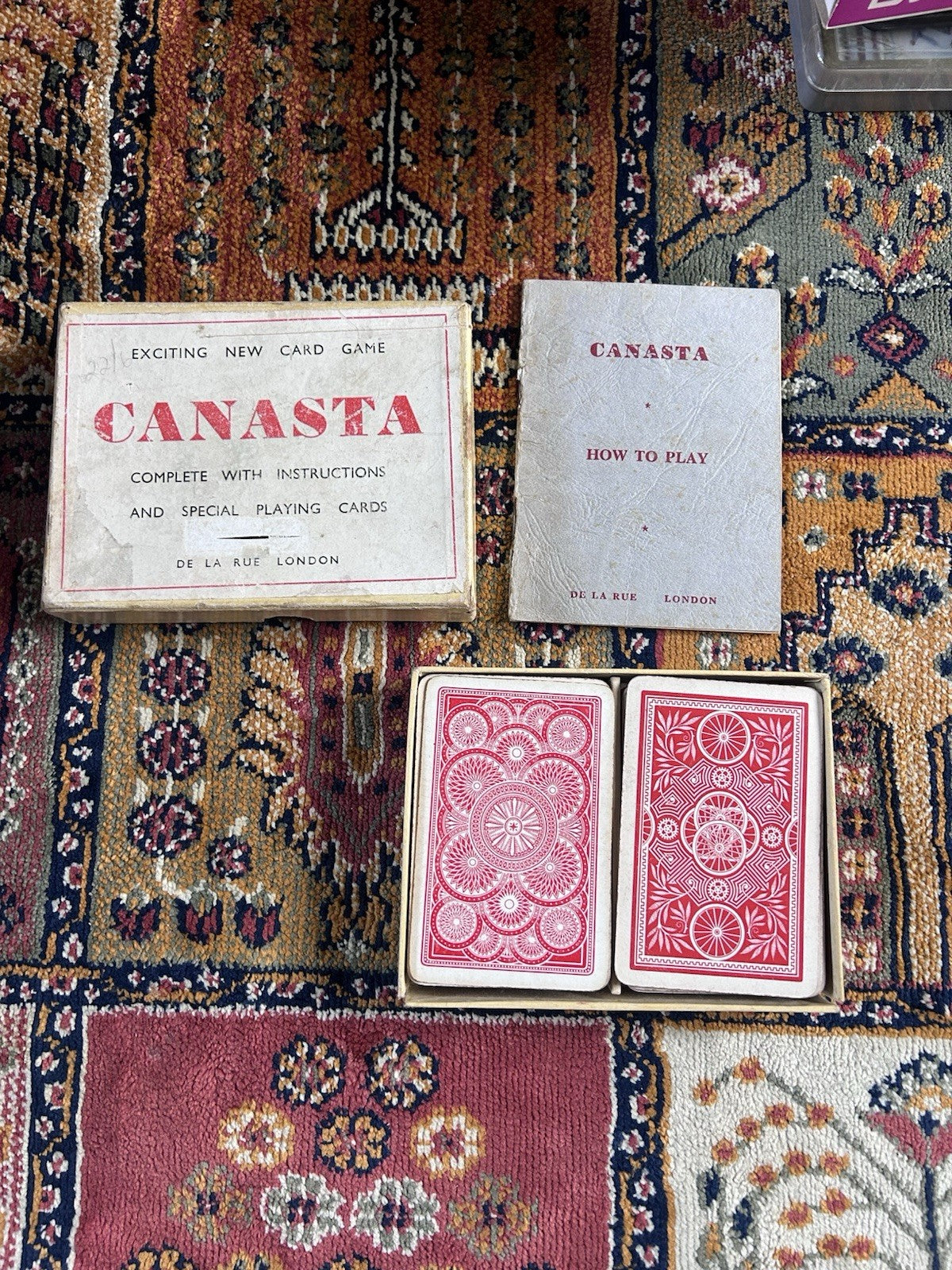 Vintage De La Rue Canasta Card Game w/ 2 Decks & Instructions c1950s London