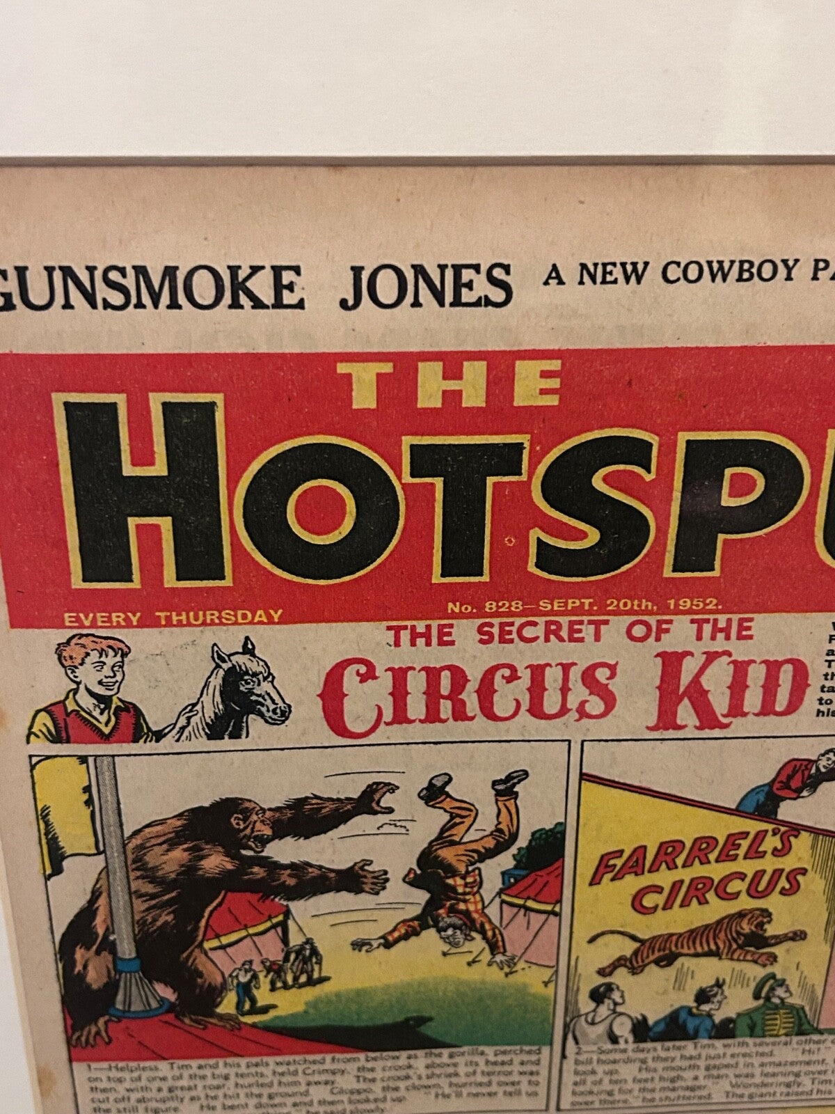 The Hotspur Comic No. 828 Full Issue 1952 Framed UK Boys’ Weekly Circus Kid