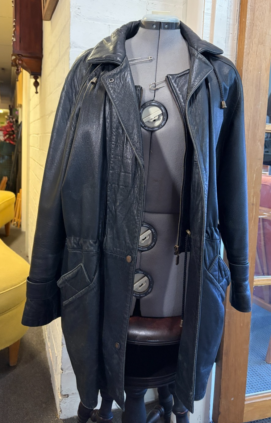 Vintage Harrods Knightsbridge Black Genuine Leather Coat Jacket UK Made Size L