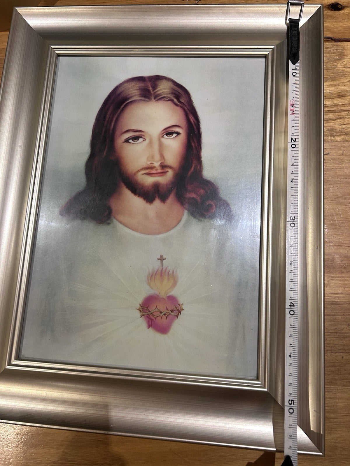 Vintage Sacred Heart of Jesus Framed Print – 1960s Devotional Art 55x43cm