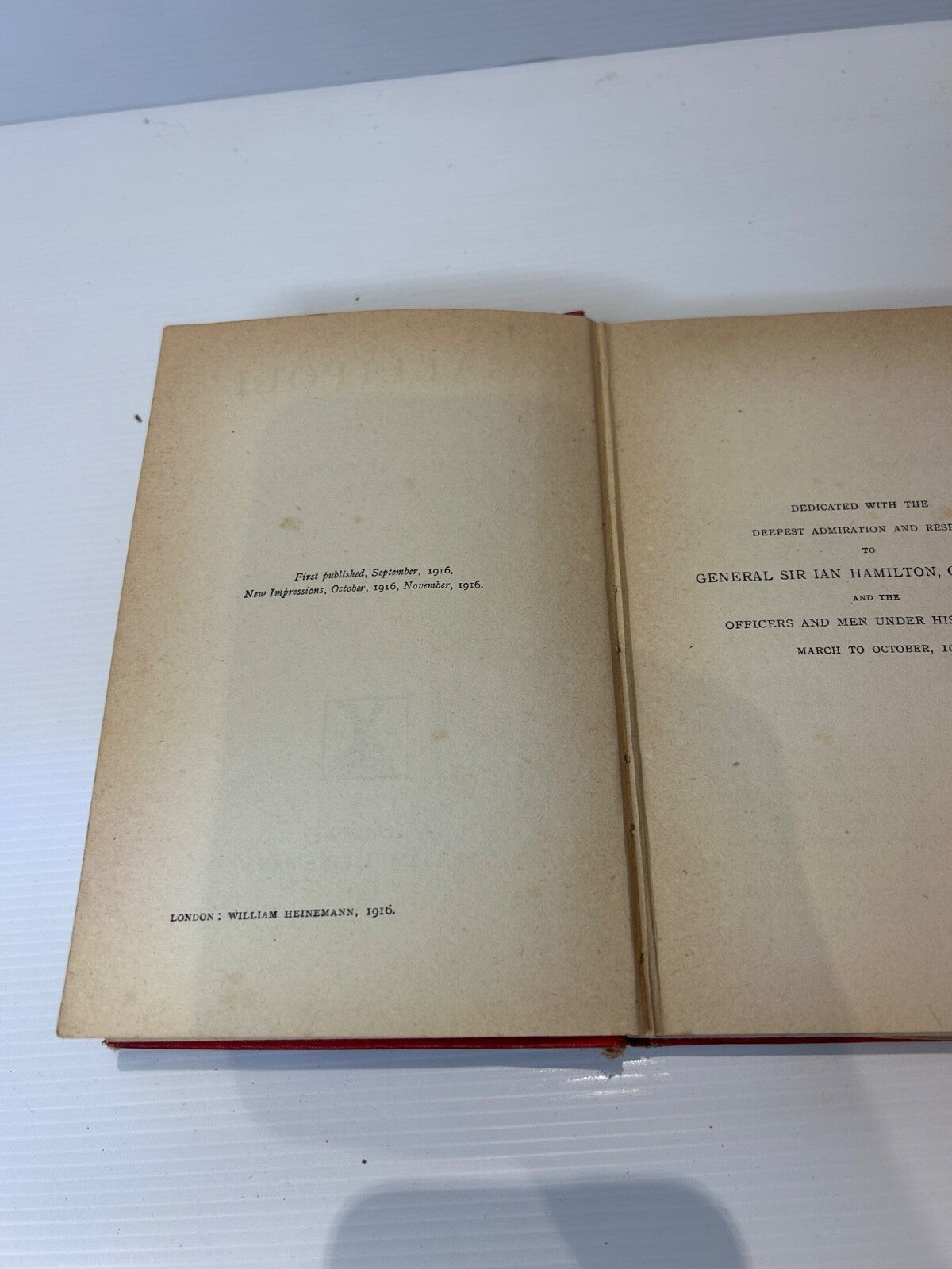 Gallipoli John Masefield 1916 HC 3rd Impression WWI ANZAC Heinemann Book 183pp