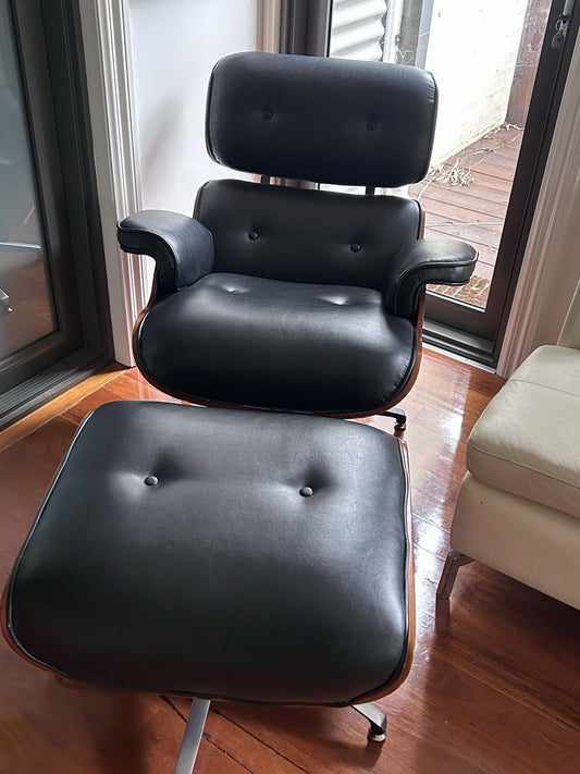 Replica Eames Lounge Chair & Ottoman by Aldi Black PU Leather 5-Star Base