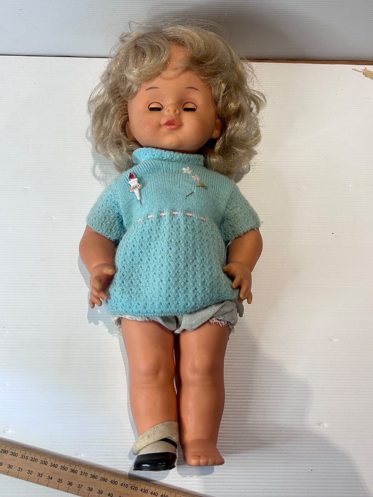 Vintage SEBINO Talking Doll 60s Italy/Japan Blonde 45cm w/ Legacy & Qantas Pins