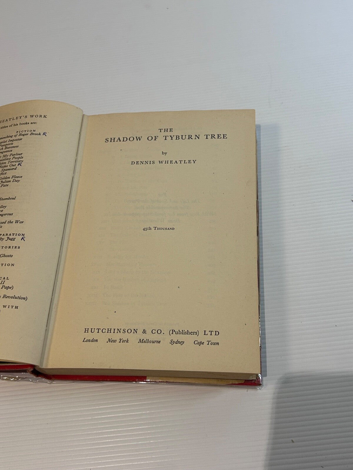 Dennis Wheatley Shadow of Tyburn Tree 1948 HC DJ Hutchinson Roger Brook