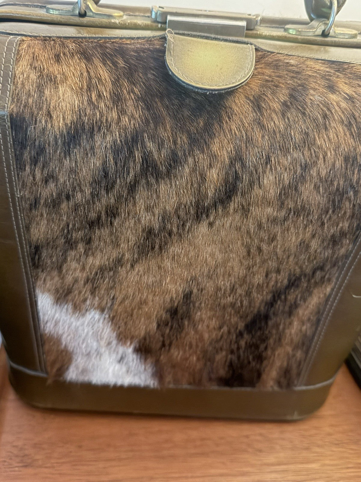 Vintage GOLD PFEIL Steer Hide Cowhide Doctor Bag Handbag Germany 1960s
