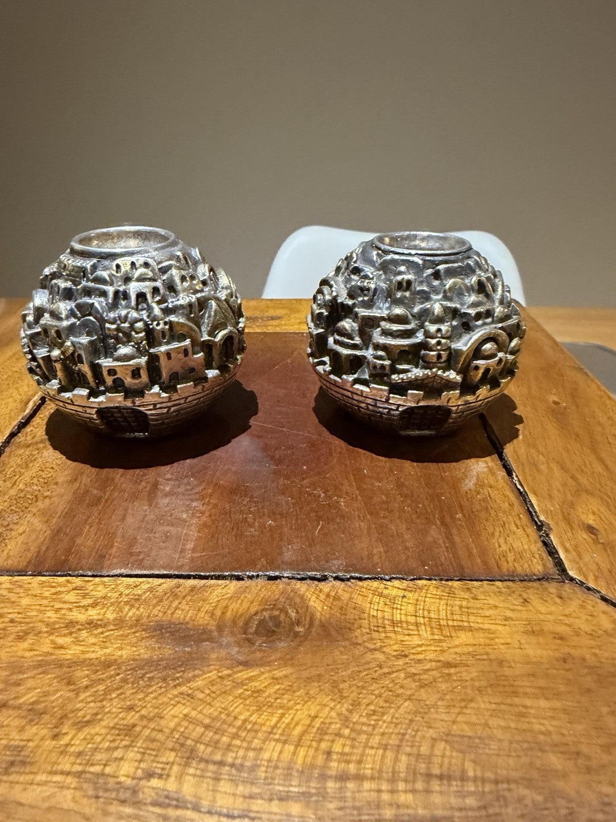 Pair Jerusalem 925 Sterling Silver Votive Candle Holders Israel 360g