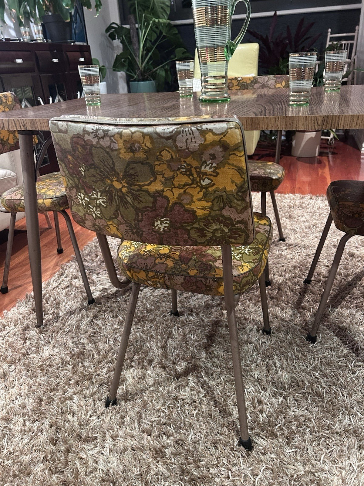 1960s Retro Dining Set Laminate Table + 6 Floral Chairs Cowes Original