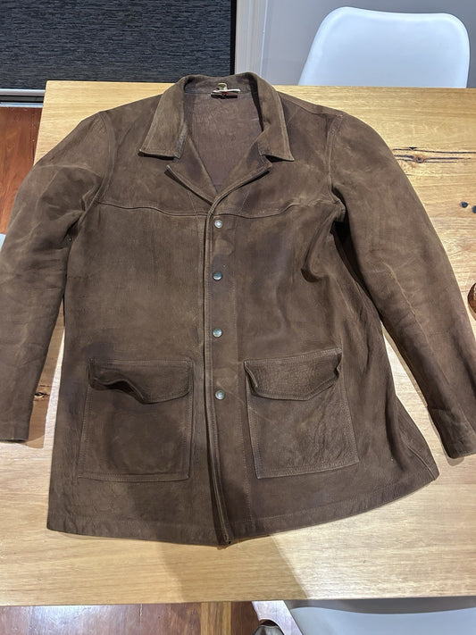 RM Williams Leather Drover Coat Size L Vintage 1980s Unlined Aussie Made