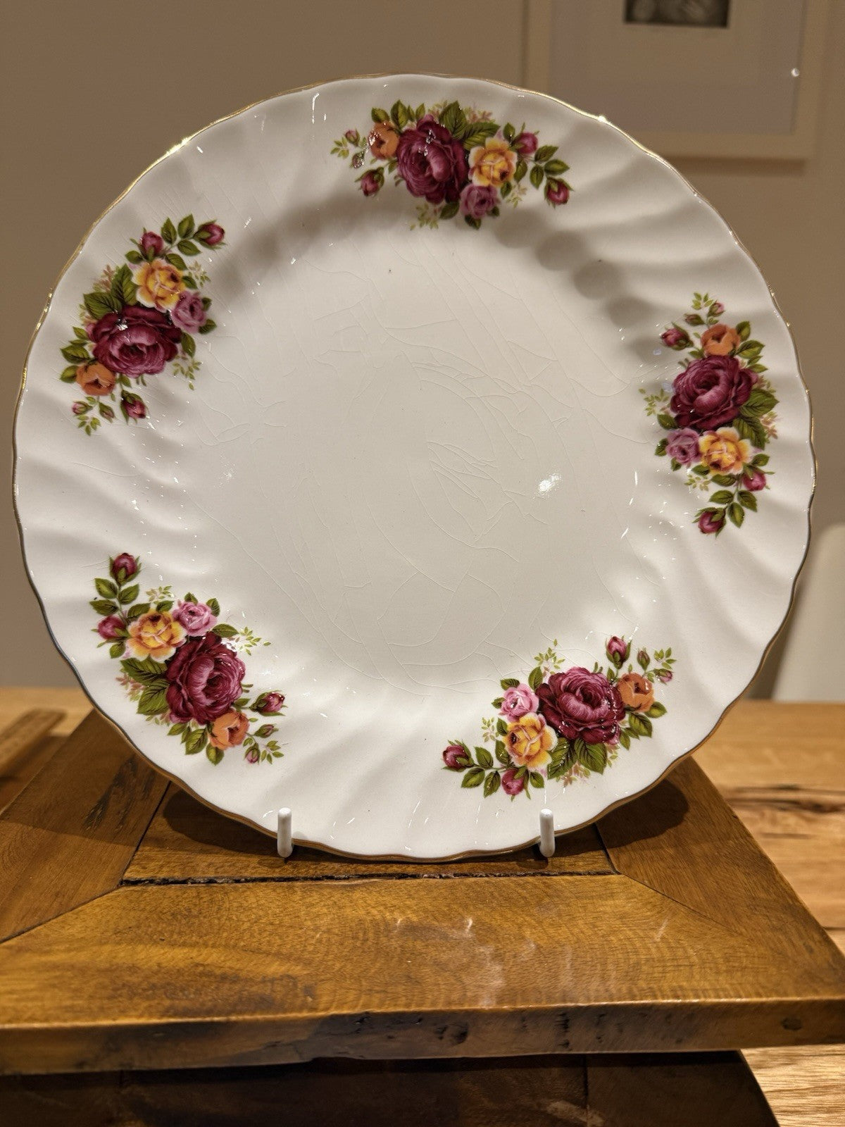 Vintage Cottage Rose Ironstone Wood & Sons England Set 6 Dinner Plates