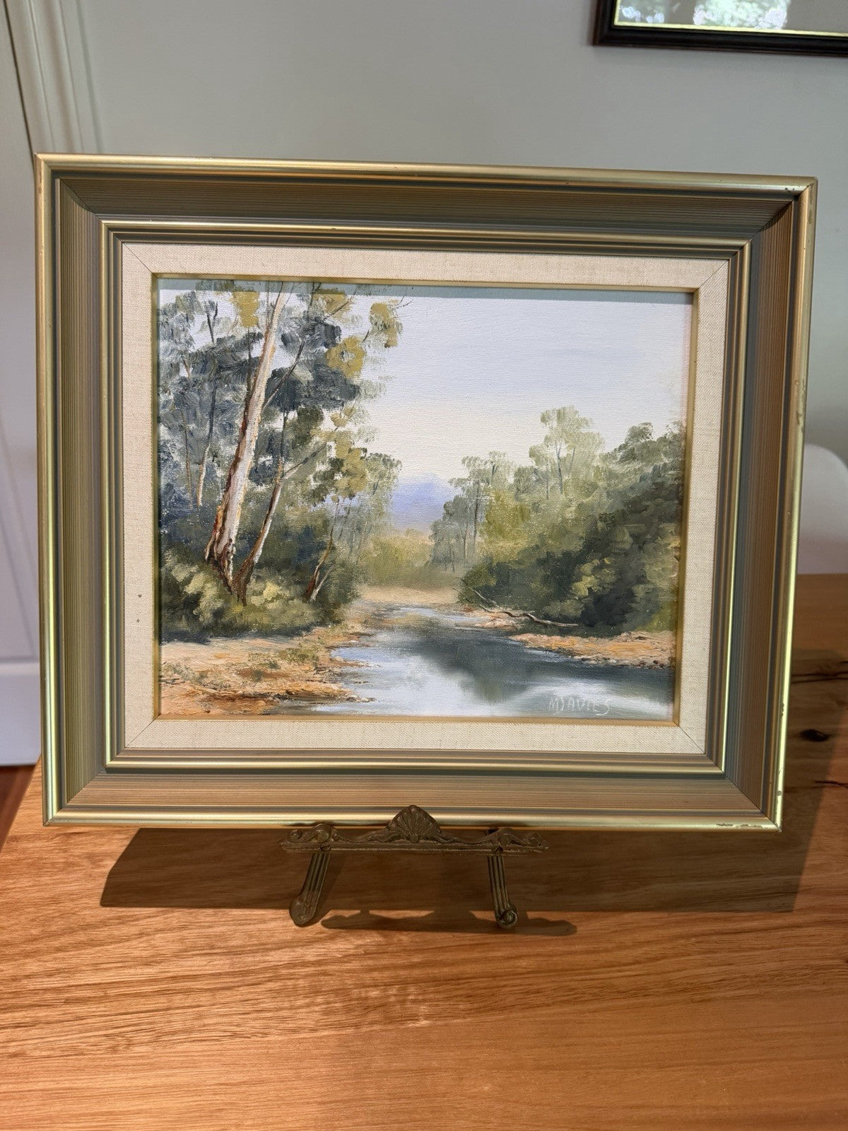 M Davies Ovens River Myrtleford Original Australian Oil Painting Vintage Framed