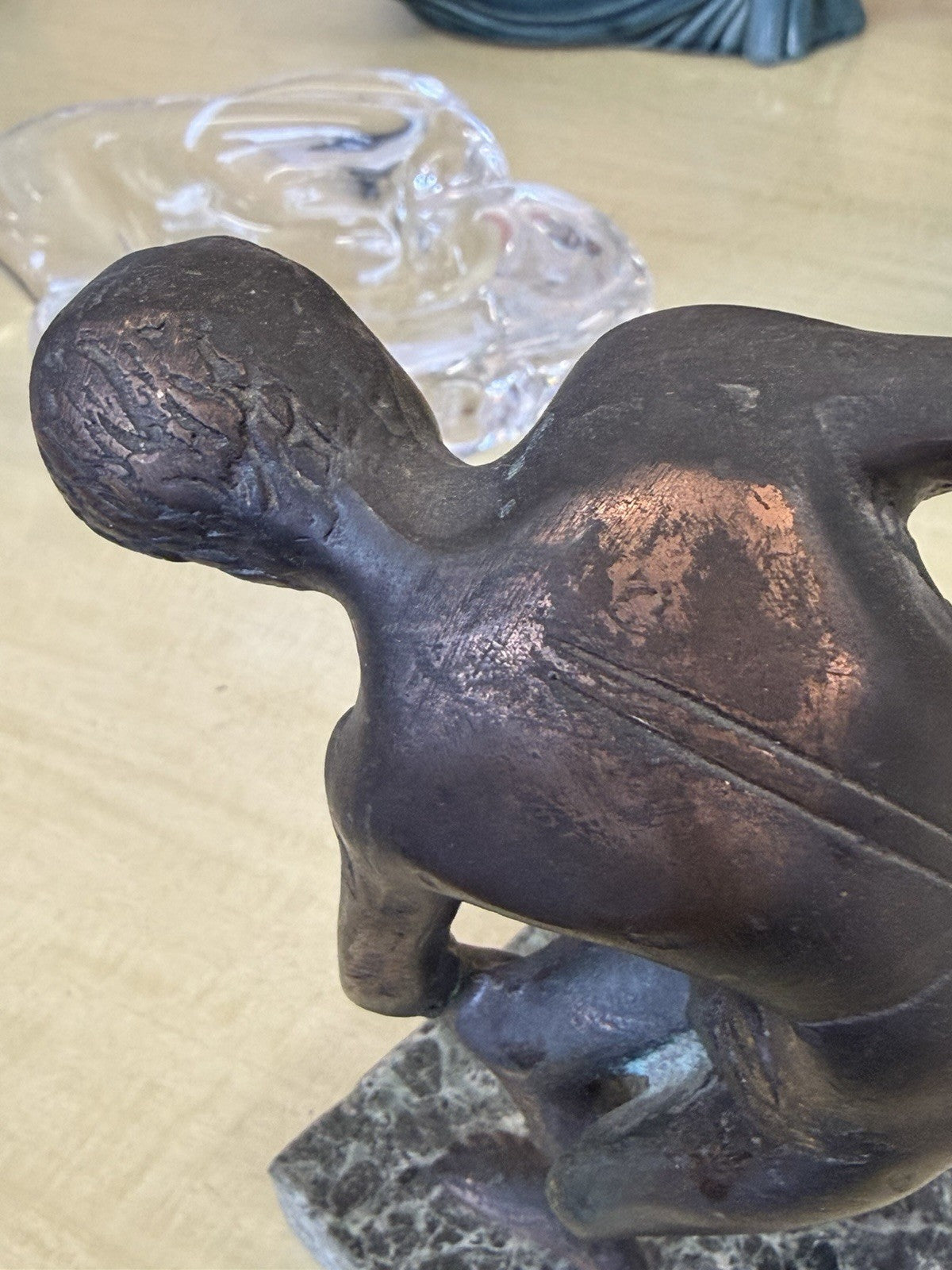 Vintage Bronze Discus Thrower Athlete Sculpture Marble Base Classical Figure