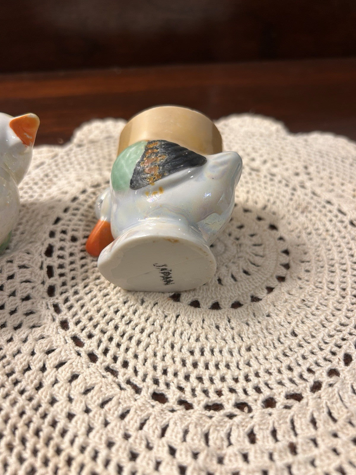 Pair Vintage Bird Egg Cups Hand-Painted Japan 1950s Ceramic Novelty Collectibles