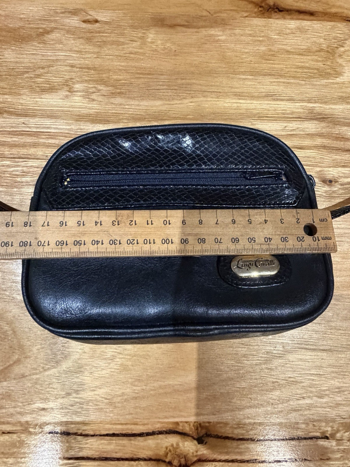 Vintage Luigi Cavalli Black Leather Crossbody Bag Snakeskin Style 1980s 90s