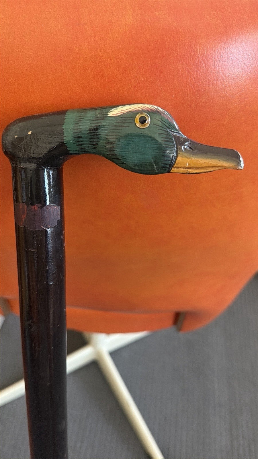 Vintage Hand Painted Duck Head Walking Stick Cane 95cm Folk Art Wooden