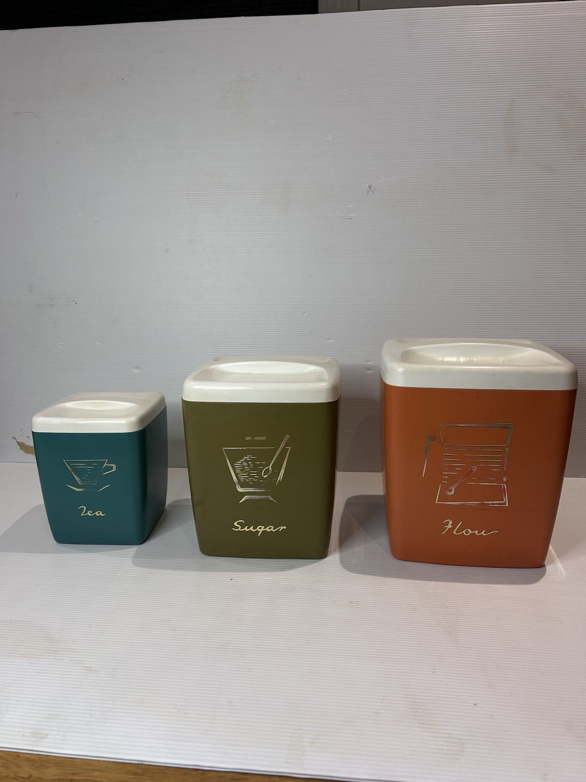 Vintage 1960s Nally Canister Set Tea Sugar Flour Retro Plastic Kitchenware