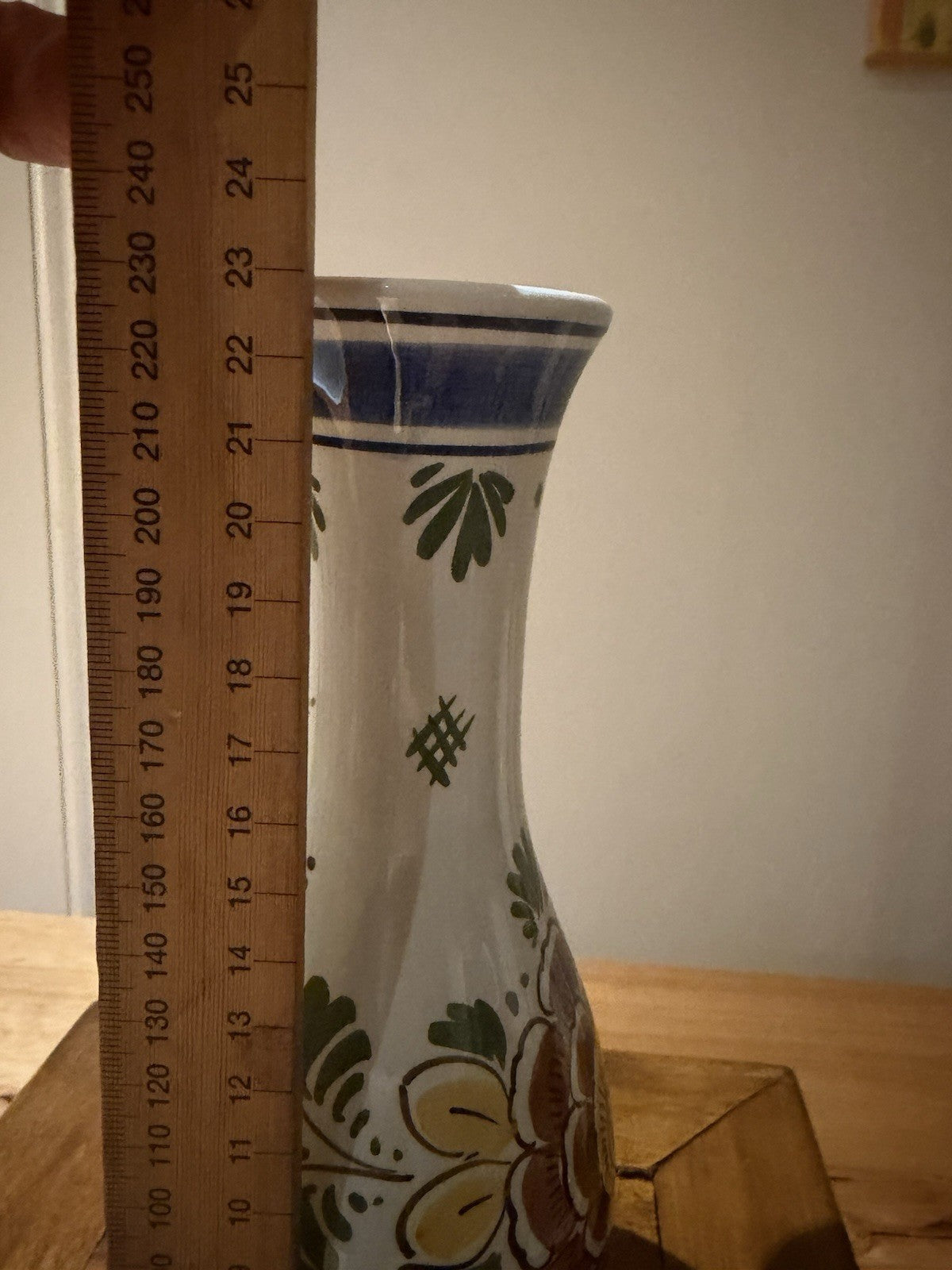 Vintage De Delftse Pauw Hand Painted Delft Holland Floral Vase 23cm