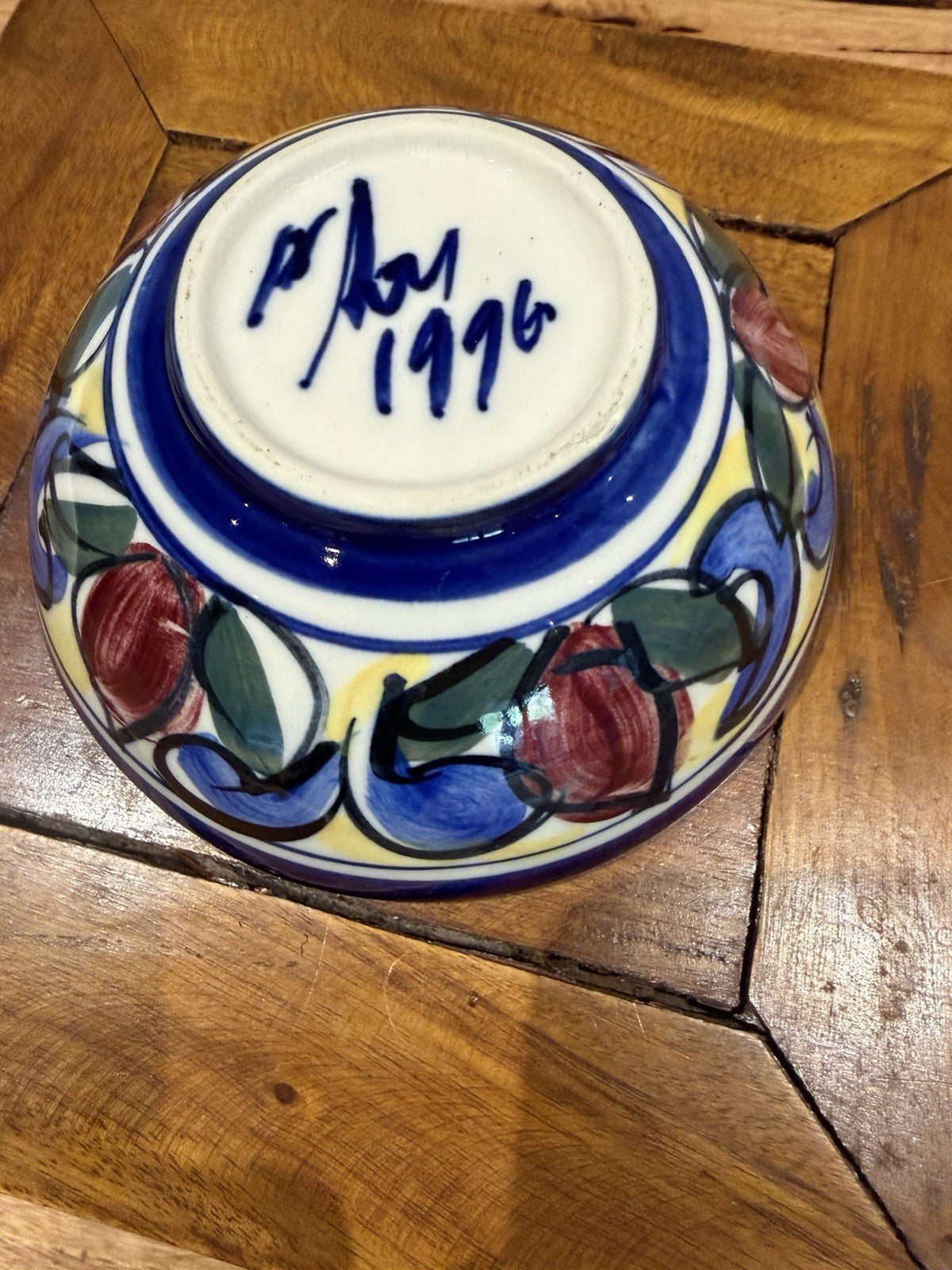 Vintage Studio Pottery Hand Painted Floral Bowl Signed 1996 14cm Ceramic