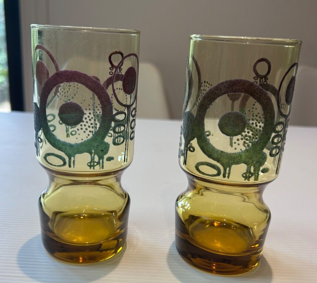 Vintage Amber Art Glasses – Mid-Century Modern – Kaaru Style – Set of 2