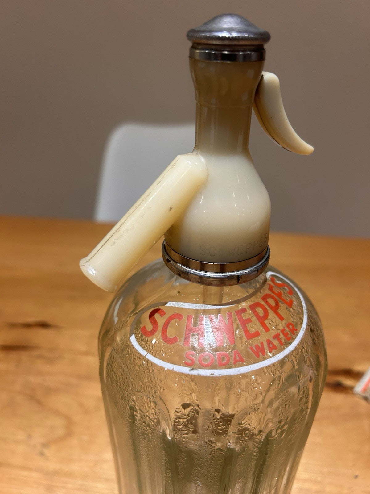 Pair of Schweppes Soda Siphons 1950s Bakelite Tops Cream & Black Levers