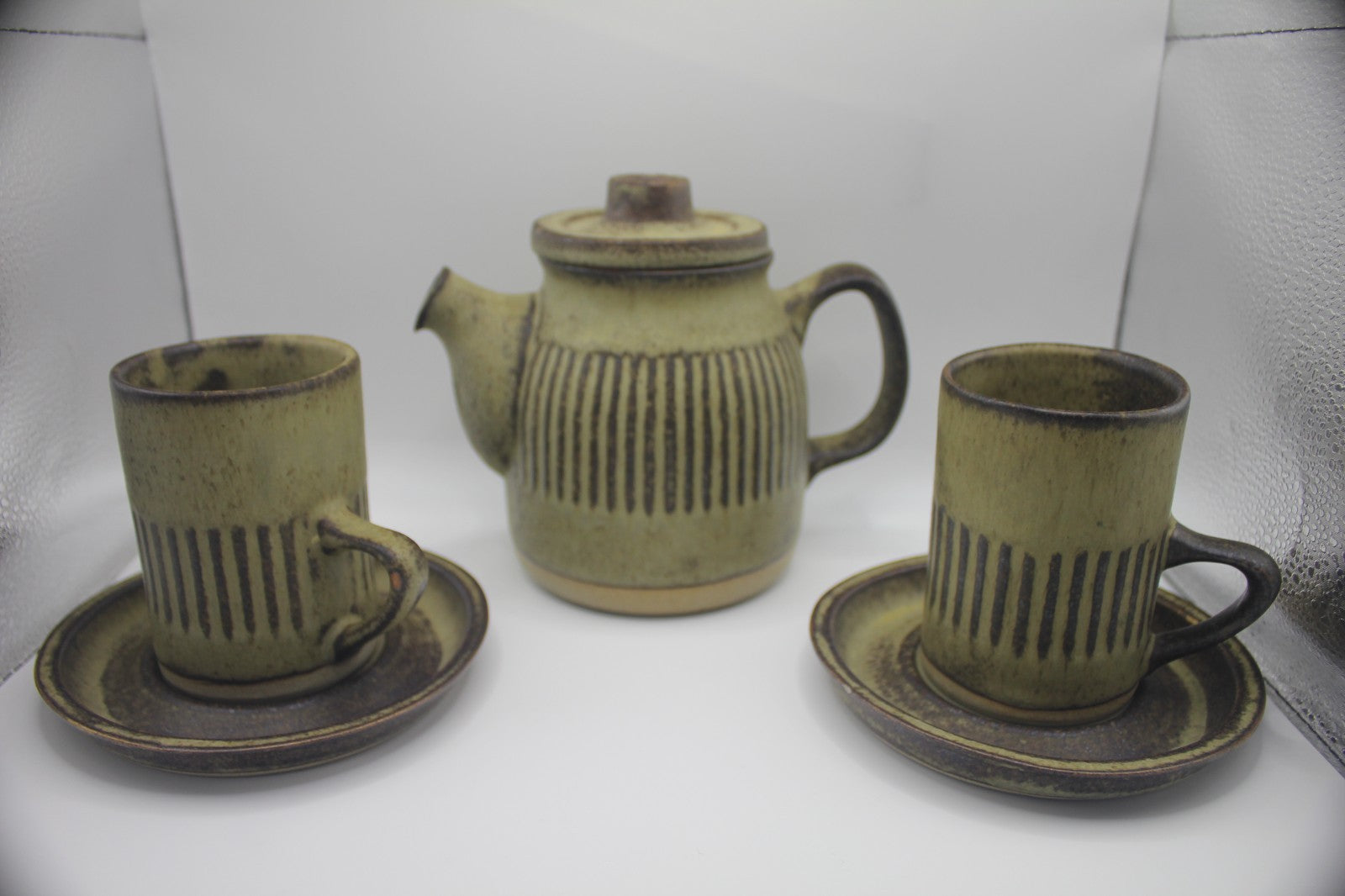 Vintage Tremar Pottery Coffee Set – 2 Mugs & Saucers + Lidded Pot – UK Studio