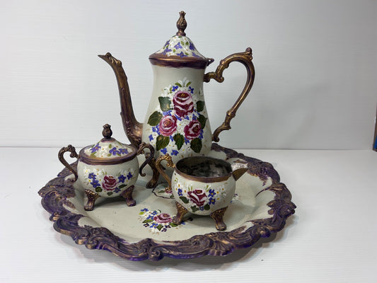 Antique Silver Plated Tea Set Refurbished Hand Painted by Beverley Shearer 2007
