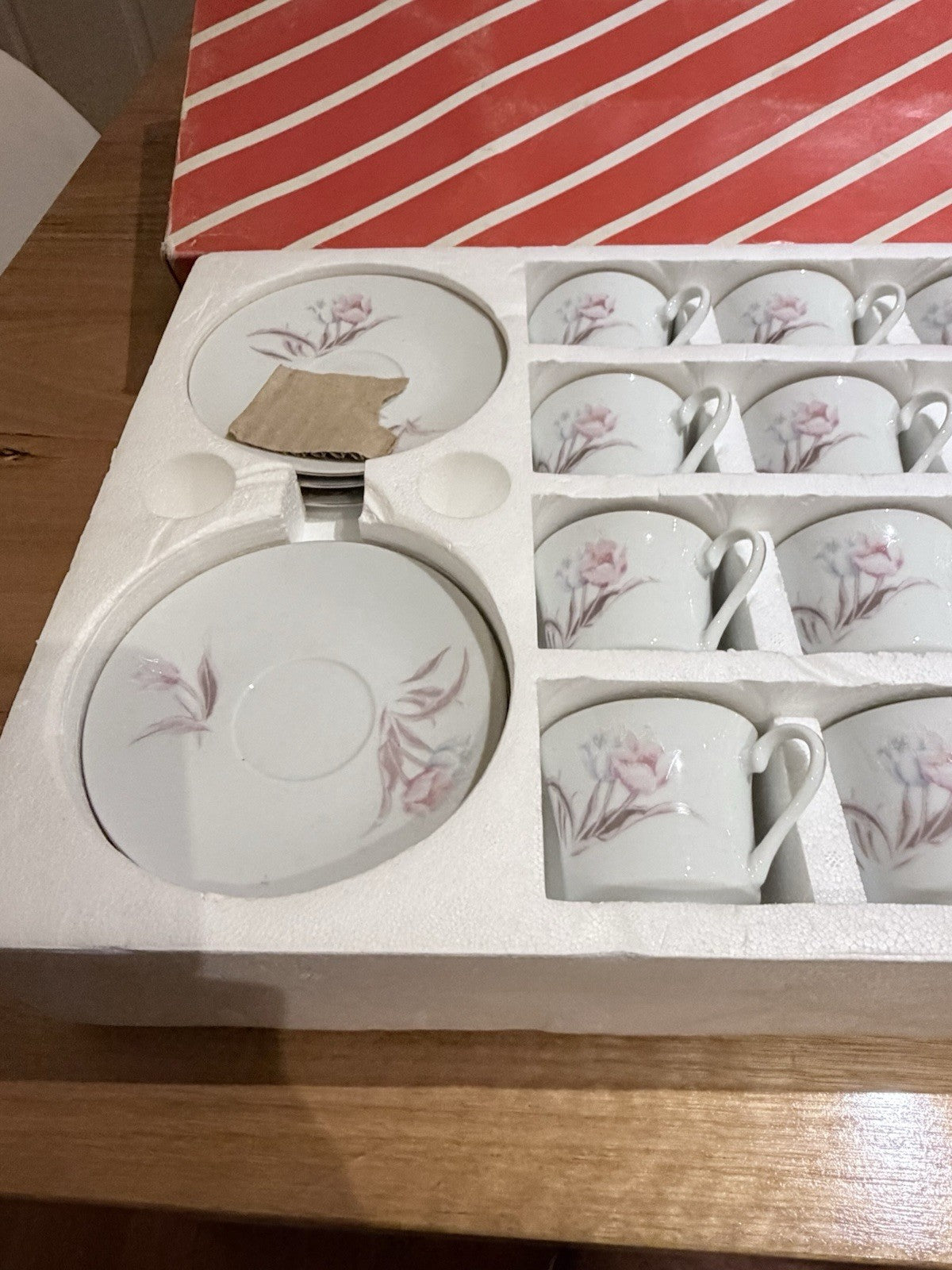 Luna Regent China Espresso Set Service 12 Pink Floral Boxed Demitasse