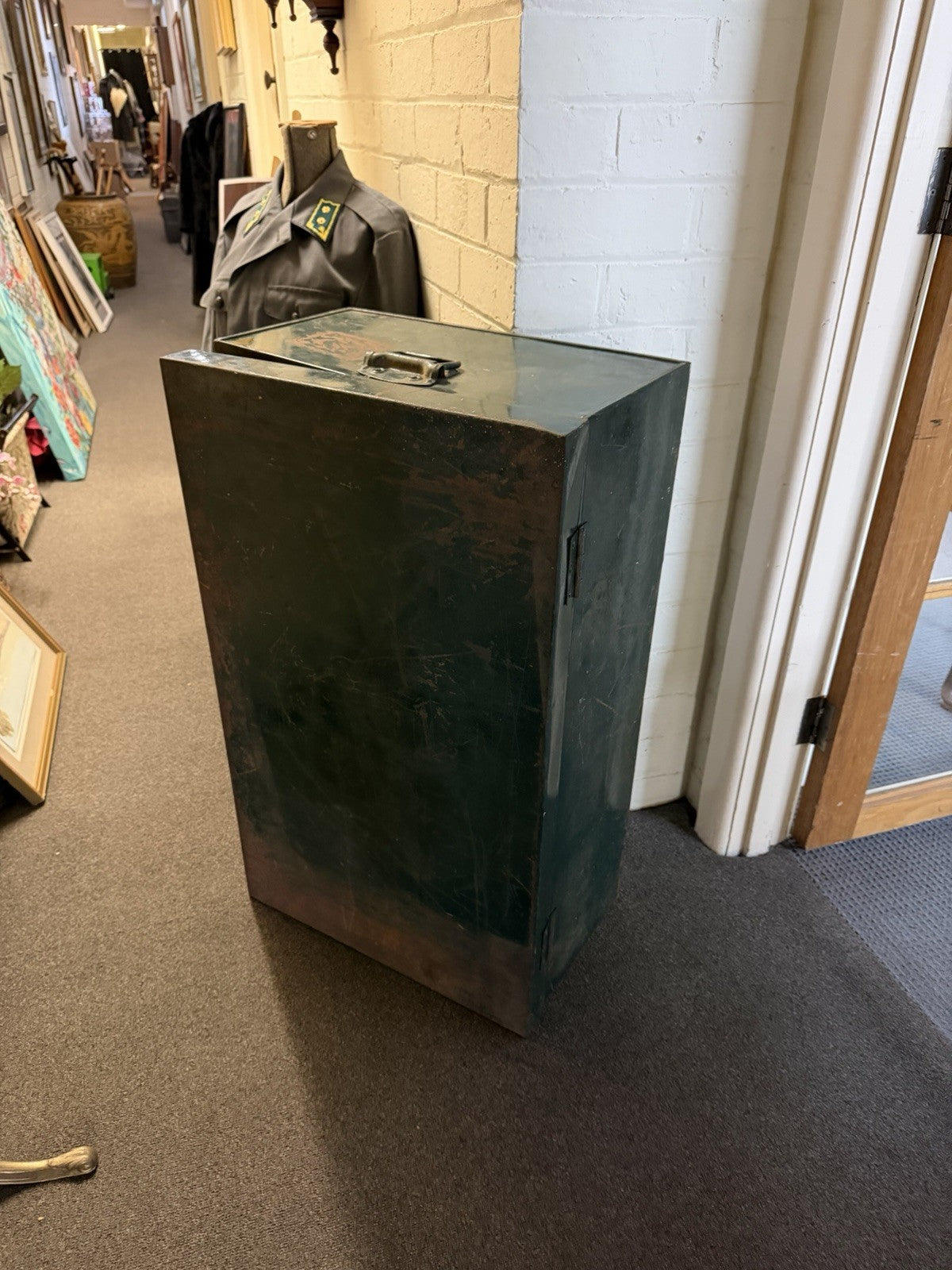 Vintage Military Style Green Steel Trunk Storage Chest Industrial Tool Box 87cm