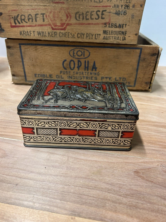 Vintage Riley’s Toffee Tin Halifax England Embossed Hunting Scene c1940s