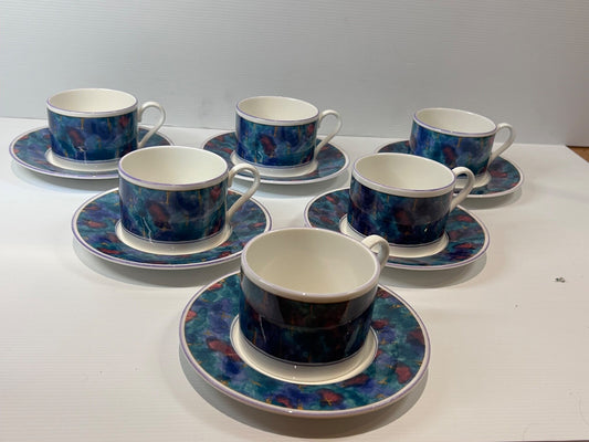 Vintage Sosume 3965 Jewel Cup & Saucer Set – Set of 6 – Mid-1990s – Made in Kore