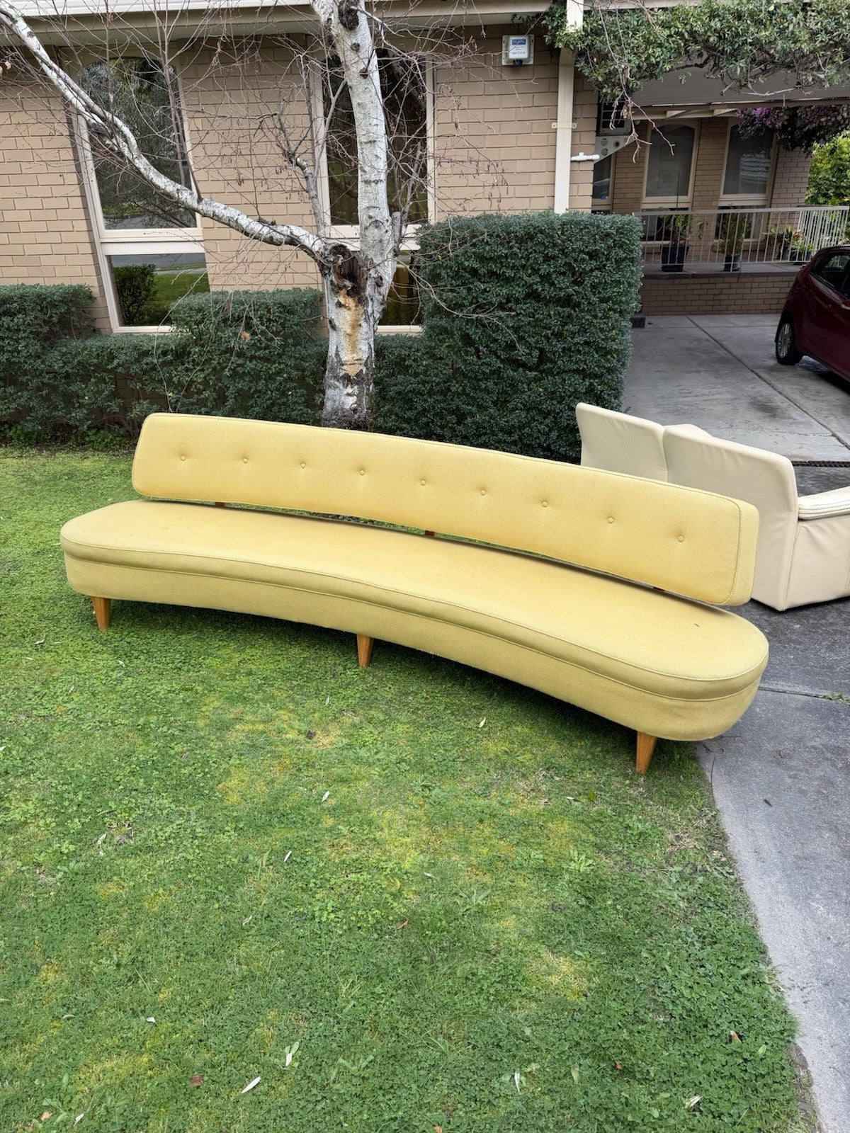 Dario Zoureff Curved Banana Sofa Mid Century Modern Yellow 3 Seater Vintage