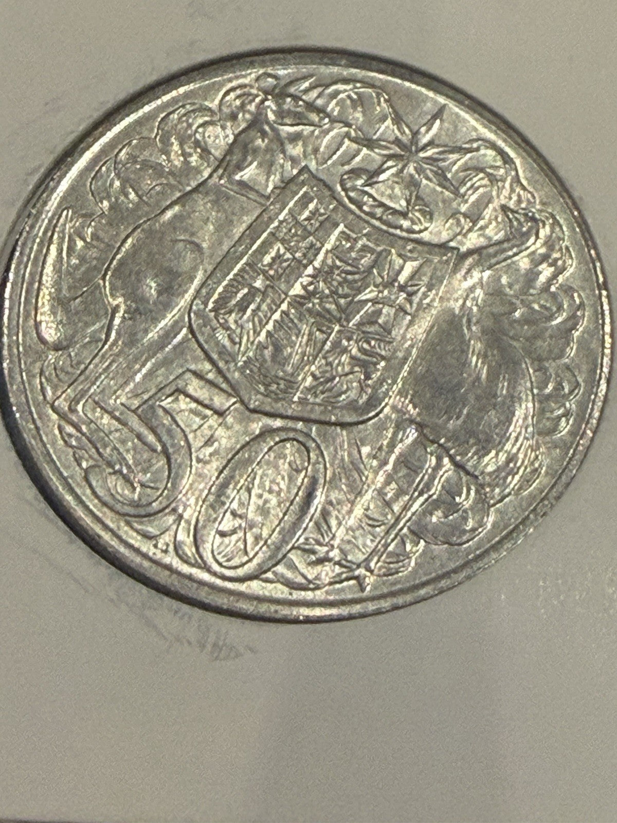 1966 Australian Round 50 Cent Coin Silver Elizabeth II Coat of Arms Vintage