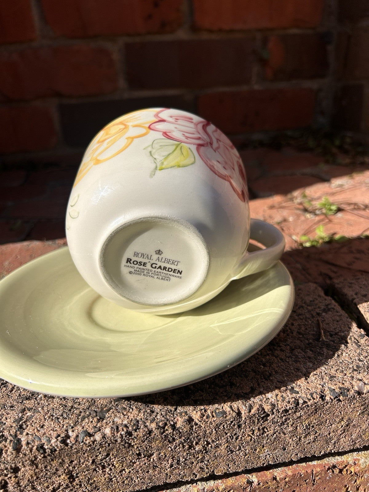 Royal Albert Rose Garden Cup & Saucer Hand Painted Earthenware Portugal 2000