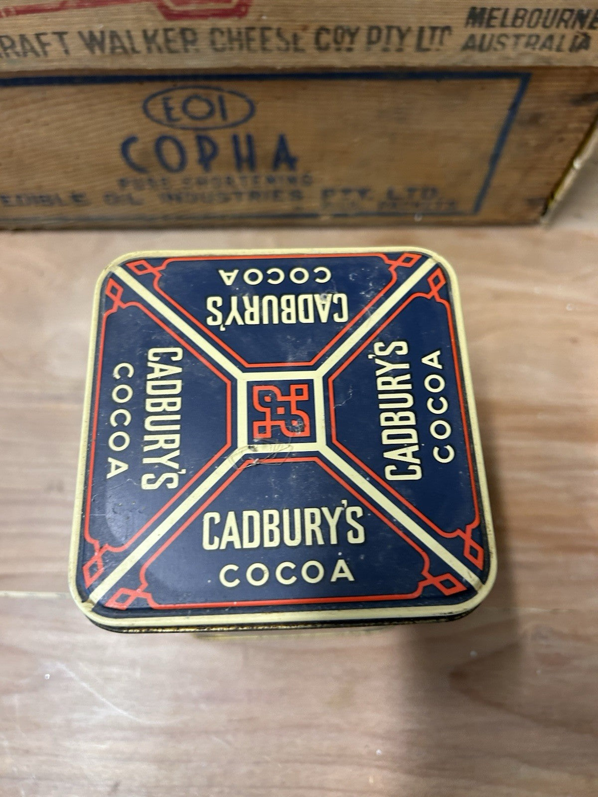 Cadbury's Cocoa Essence Vintage 1977  Metal Tin Box Hinged Lid Good Condition