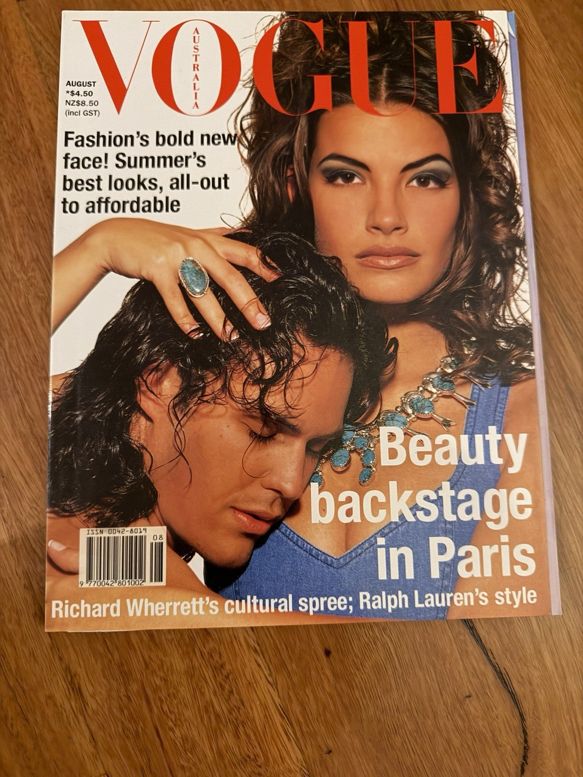 Vogue Australia Aug 1992 Laura Weaver 1st Cover With Man Vintage Magazine