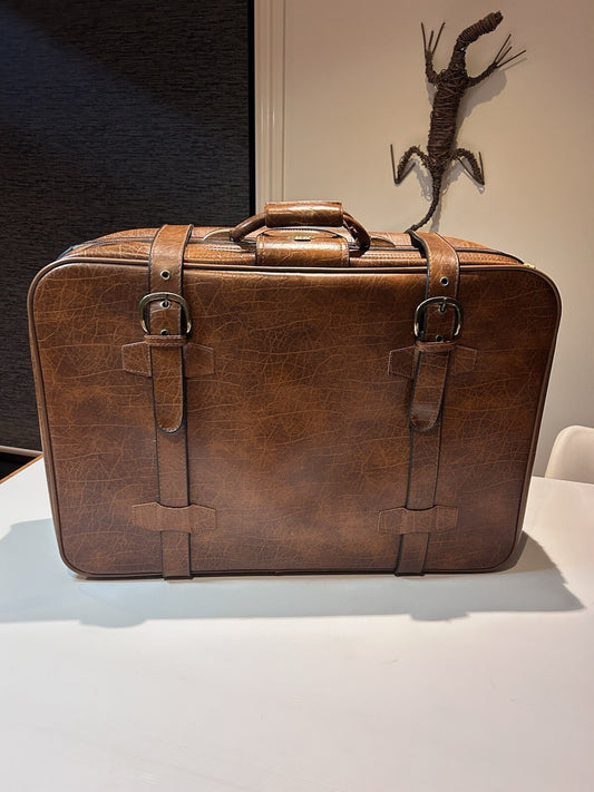 Vintage Falcon Faux leather Suitcase Retro Brown Travel Bag